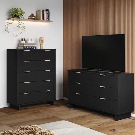 Manhattan Comfort Granville Black 5-Drawer Chest and 6-Drawer Double Dresser, Set of 2 GRAN062